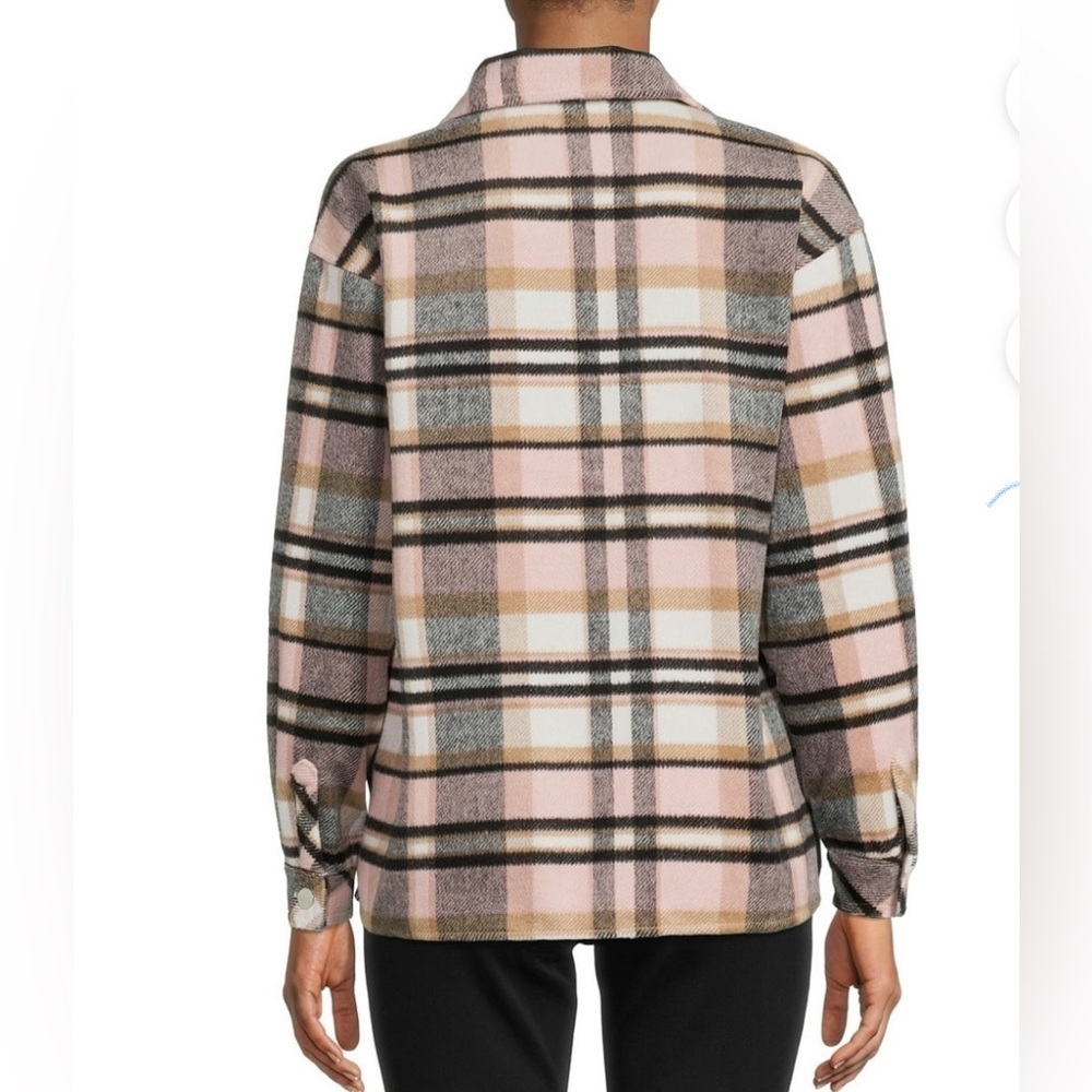 Plaid Shacket jacket shirt Wool blend Size Pink, gray M outdoors, coat, pockets - Picture 4 of 9